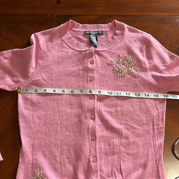 Bisou Bisou Michele Bohbot Pink Embellished Cardigan Sweater - Picture 8 of 9